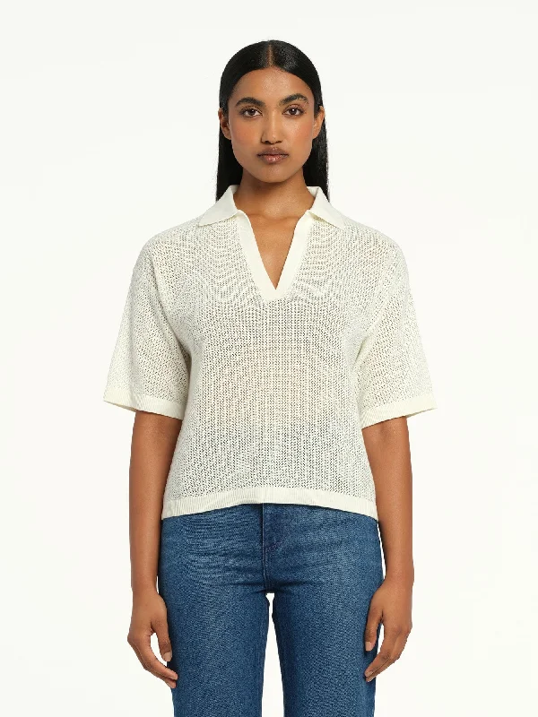 Button - Down Denim Top with a Classic DesignHelen Open Knit Polo Ivory