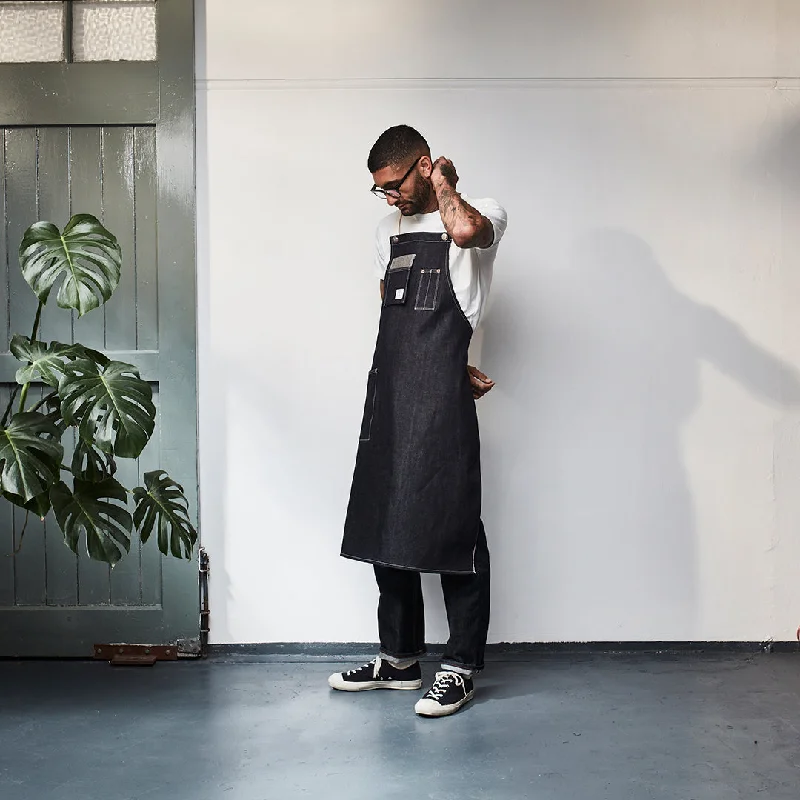 Button - Down Denim Top with a Classic DesignMERCANTILE HINGED POCKET APRON : DD04 RED LINE SELVEDGE Button - Down Denim Top with a Classic DesignMERCANTILE HINGED POCKET APRON : DD04 RED LINE SELVEDGE