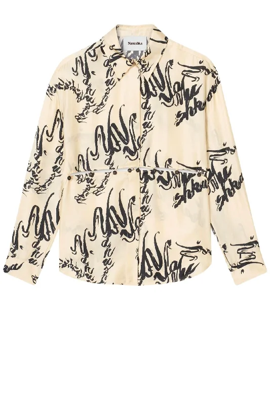 Nanushka Adelie Calligraphy Shirt - Cream/ Black