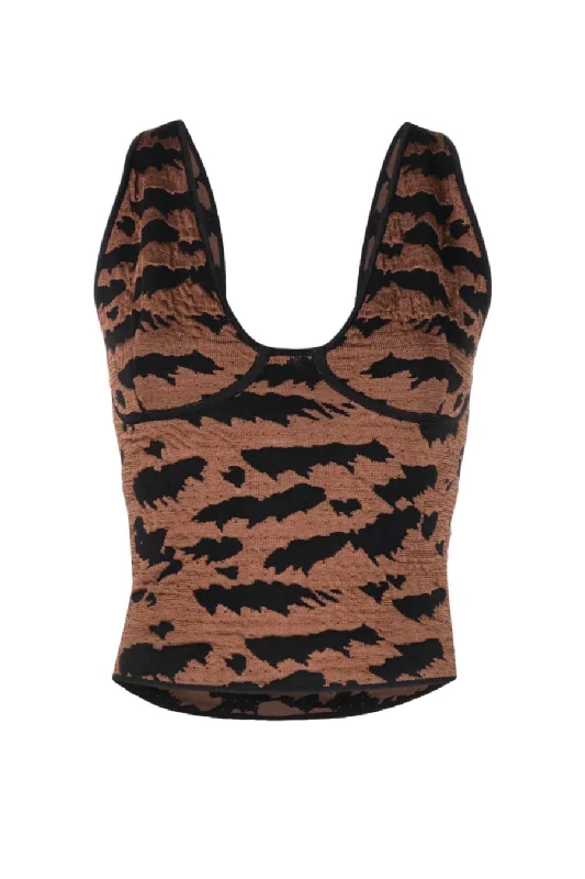 Patchwork Denim Top with a Unique and Artistic AppealNanushka Belle Jacquard Knit Crop Top - Black/ Brown Patchwork Denim Top with a Unique and Artistic AppealNanushka Belle Jacquard Knit Crop Top - Black/ Brown