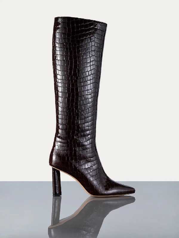 Denim Top with a Floral Print for a Feminine TouchOdette Boot -- Espresso Croc
