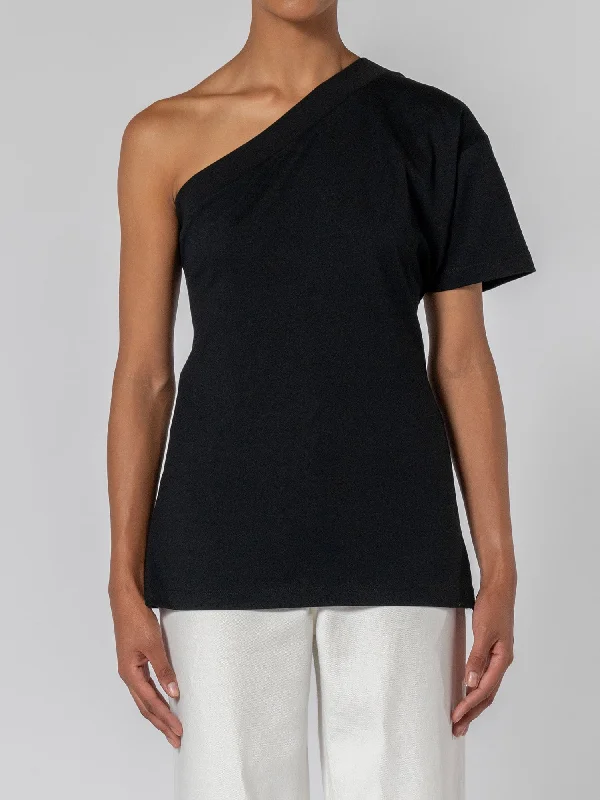 Denim Top for a Music Festival with a Rock - n - Roll VibeOne Shoulder Tee
