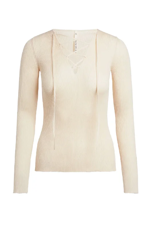 Petar Petrov Valli Rib Knit V-Neck Top - Butter