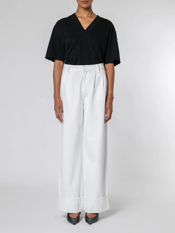 Patchwork Denim Top with a Unique and Artistic AppealPleat Jean Cuffed Paper