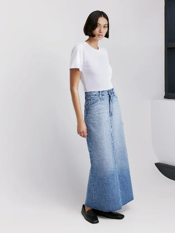 Fringed Denim Top with a Bohemian FlairRoxanne Skirt Back Split Liberty