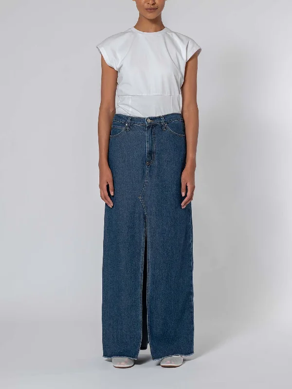 Denim Top with a Peplum Hem for a Flirty and Feminine LookRoxanne Skirt Soft Steel