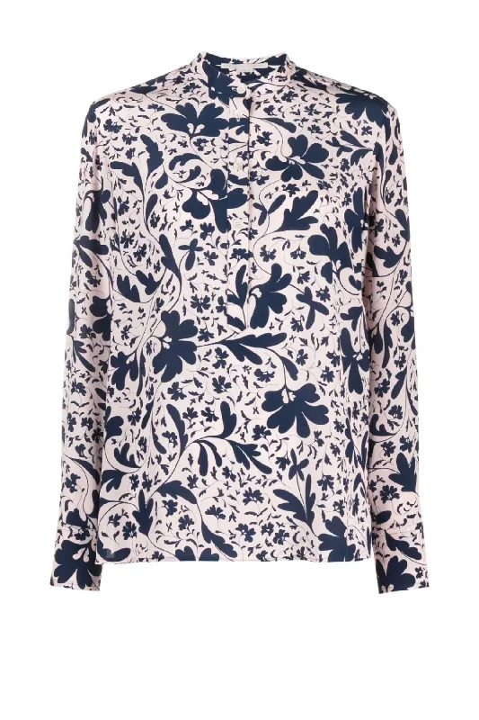 Cropped Denim Top to Pair with High - Waisted BottomsStella McCartney Collarless Silk Shirt - Multi Pink