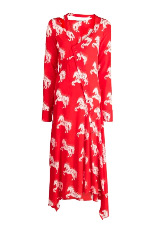 Long - Sleeve Denim Top for Cold Weather LayeringStella McCartney Pixel Horses Long Dress - Red Long - Sleeve Denim Top for Cold Weather LayeringStella McCartney Pixel Horses Long Dress - Red