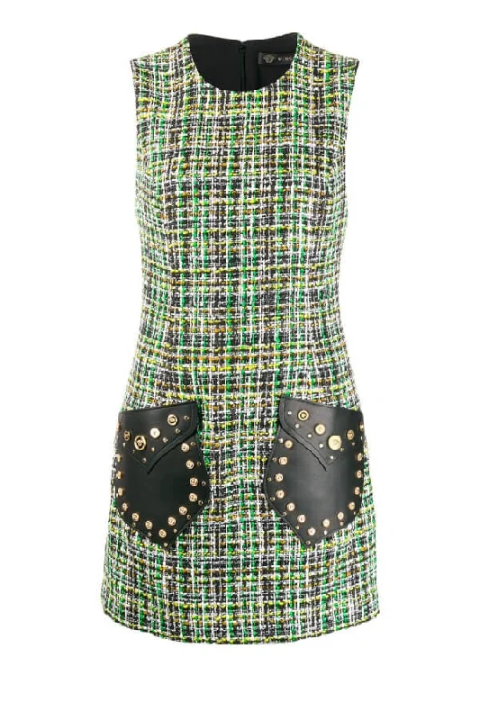 Denim Top for a Music Festival with a Rock - n - Roll VibeVersace Studded Leather Tweed Dress - Green Denim Top for a Music Festival with a Rock - n - Roll VibeVersace Studded Leather Tweed Dress - Green