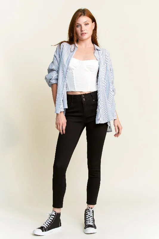 Embroidered Denim Top with Intricate PatternsHigh Rise Push Up Ankle Skinny Jeans