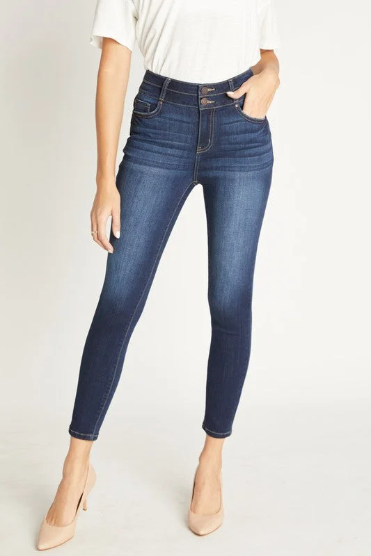 Denim Top with a Collared Neckline for a Preppy StyleHigh Rise Push Up Ankle Skinny Jeans