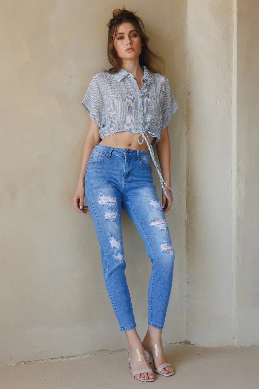 High Rise Destructed Skinny Jeans