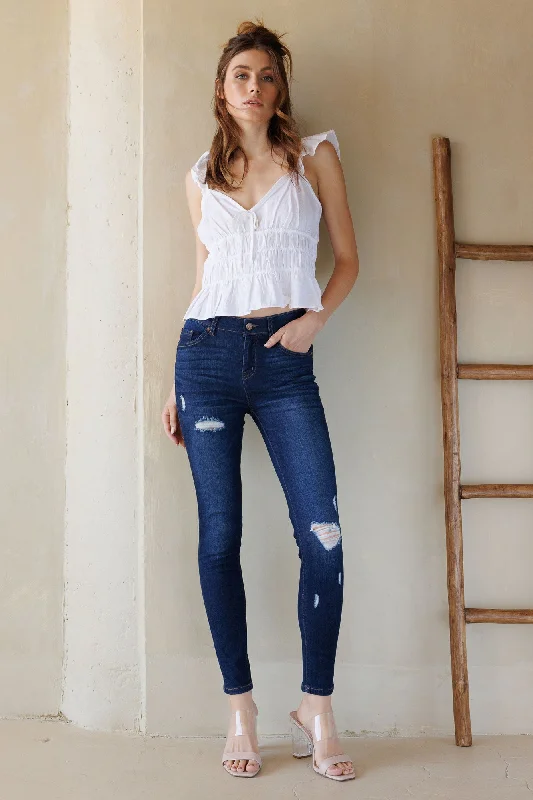 Mid Rise Destructed Skinny Jeans