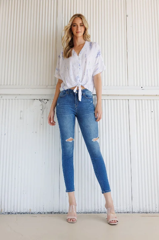 Cropped Denim Top to Pair with High - Waisted BottomsHigh Rise Destructed Skinny Jeans Cropped Denim Top to Pair with High - Waisted BottomsHigh Rise Destructed Skinny Jeans