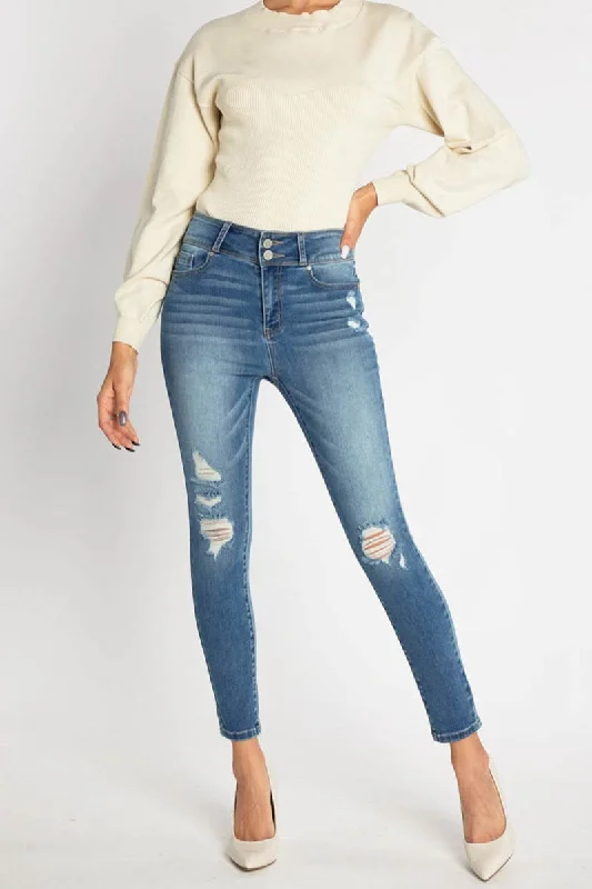 High Rise Destructed Skinny Jeans