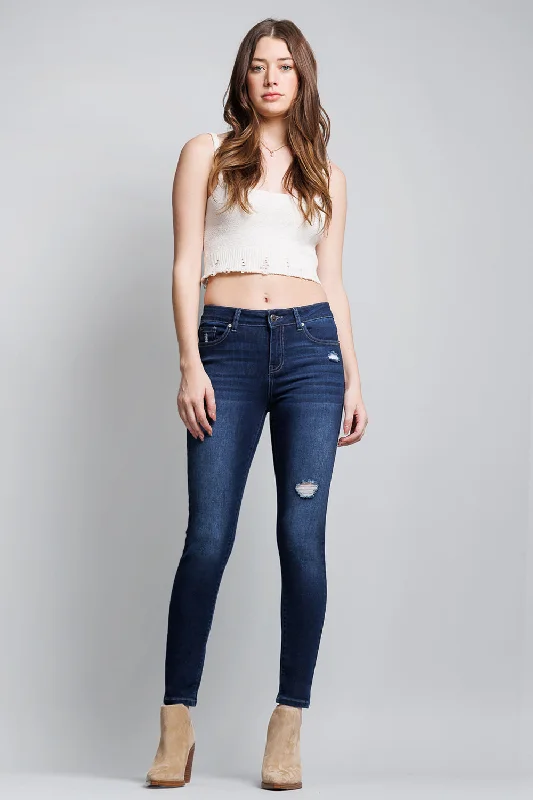 Mid Rise Destructed Ankle Skinny Jeans