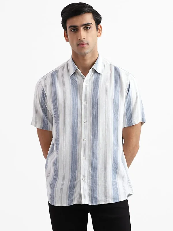 Women's summer - weight linen pants High - waisted women jeans for a flattering silhouette Ascot Block Striped Off White Relaxed-Fit Blended Linen Shirt Women's summer - weight linen pants High - waisted women jeans for a flattering silhouette Ascot Block Striped Off White Relaxed-Fit Blended Linen Shirt