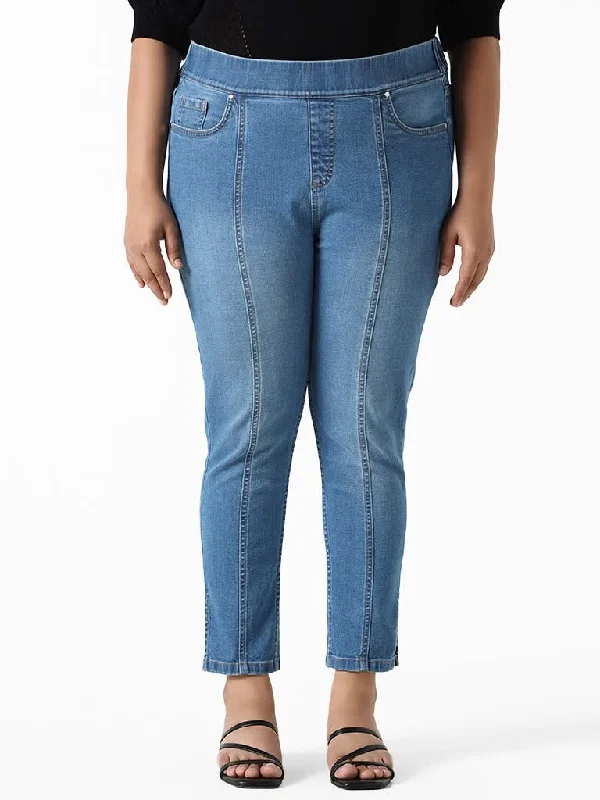 Women's on - sale casual pants Light - wash women jeans for a fresh and summery appearance Gia Solid Blue Denim Straight Fit Jeggings Women's on - sale casual pants Light - wash women jeans for a fresh and summery appearance Gia Solid Blue Denim Straight Fit Jeggings