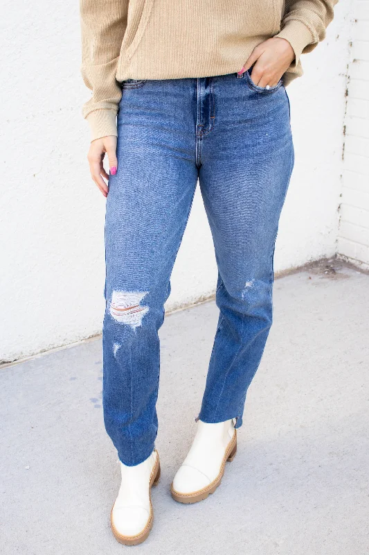 Women's lace - trimmed evening pants Light - wash women jeans for a fresh and summery appearance Lidia Hem Straight Jeans | Medium Vintage Women's lace - trimmed evening pants Light - wash women jeans for a fresh and summery appearance Lidia Hem Straight Jeans | Medium Vintage