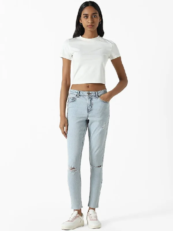 Women's tie - dye festival pants Straight - leg women jeans with a classic and timeless appeal Nuon Light Blue Straight - Fit Mid Rise Jeans Women's tie - dye festival pants Straight - leg women jeans with a classic and timeless appeal Nuon Light Blue Straight - Fit Mid Rise Jeans