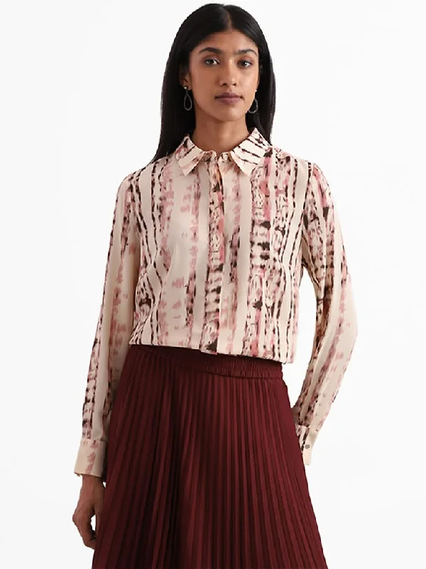 Women's pants for music festivals Ripped women jeans for a rebellious and fashion - forward style Wardrobe Abstract Striped Printed Beige Shirt Women's pants for music festivals Ripped women jeans for a rebellious and fashion - forward style Wardrobe Abstract Striped Printed Beige Shirt