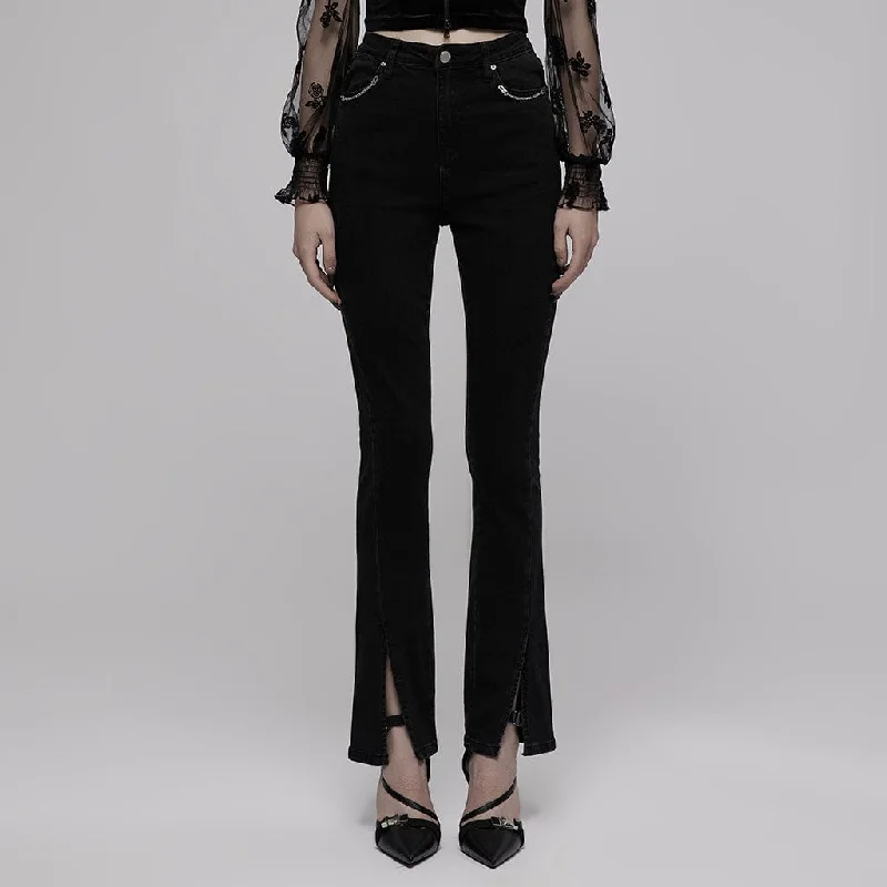 Women's budget - friendly denim pants Button - fly women jeans with a traditional touch Women's Punk Slit High-waisted Flared Jeans Women's budget - friendly denim pants Button - fly women jeans with a traditional touch Women's Punk Slit High-waisted Flared Jeans