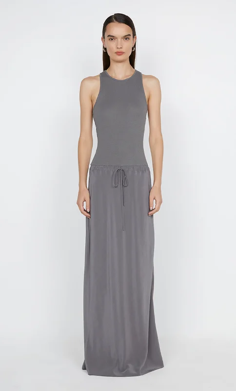 Maxi dresses with a wrap - around style for a customizable fitSOLA RACER DRESS - CHARCOAL Maxi dresses with a wrap - around style for a customizable fitSOLA RACER DRESS - CHARCOAL