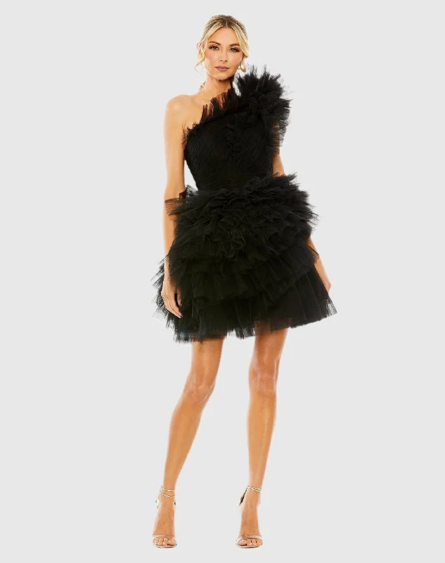 Satin mini dresses for a luxurious feelTulle Ruffle One Shoulder Mini Dress