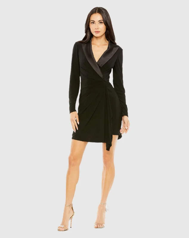 Mini dresses with polka dot patternsBlack Long Sleeve Blazer Dress