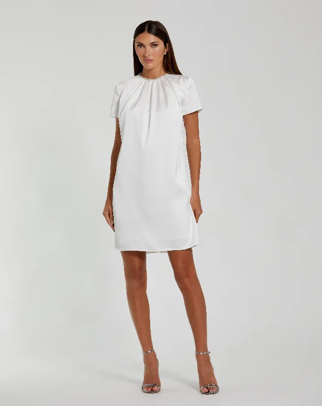 Mini dresses with cut - out details for a trendy lookRhinestone Embellished Neckline Shift Dress Mini dresses with cut - out details for a trendy lookRhinestone Embellished Neckline Shift Dress