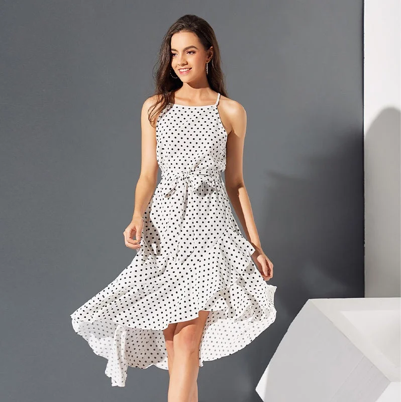 Mini dresses with ribbed textures for a unique appearanceKittenAlarm - Fashion Sleeveless Off Shoulder Dot Printing Irregular Hem Belt Waist Dresses Mini dresses with ribbed textures for a unique appearanceKittenAlarm - Fashion Sleeveless Off Shoulder Dot Printing Irregular Hem Belt Waist Dresses