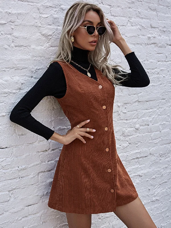 Leather mini dresses for a edgy styleKittenAlarm - Cord Overall A-line Dress