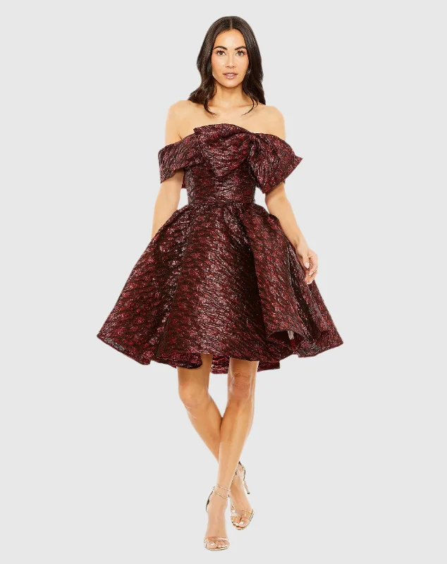 Leather mini dresses for a edgy styleBrocade Off The Shoulder Mini Dress