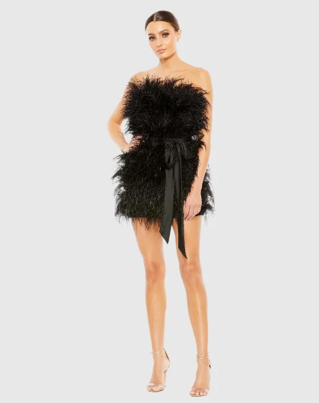 Mini dresses with high - low hems for a modern twistFeather Strapless Mini Dress