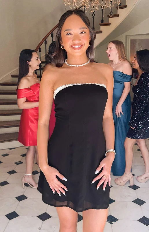Mini dresses with belted waists for a defined silhouetteAlina Black Strapless Chiffon Mini Dress