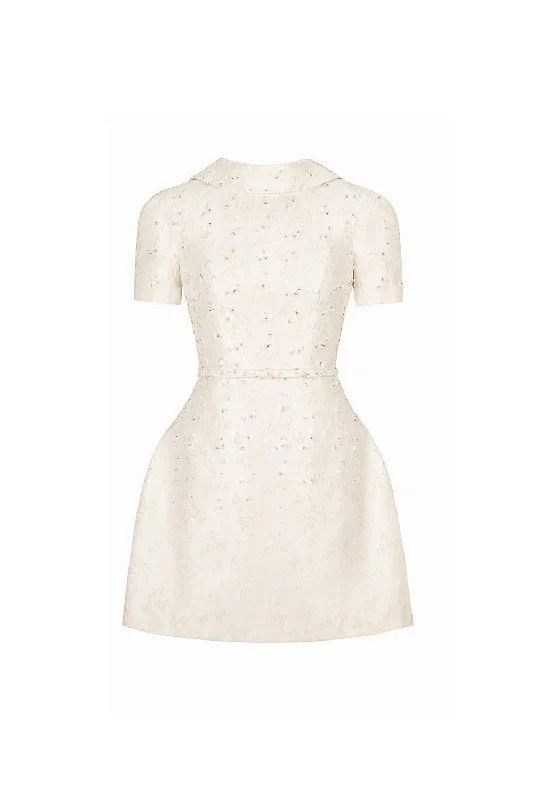 Mini dresses with embroidered details for a unique touchBeaded Brocade Cowl Neck Dress