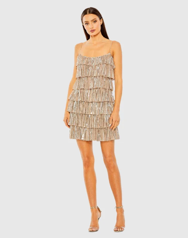 Mini dresses with wrap - around stylesBeaded Strap Sequin Ruffle Mini Dress