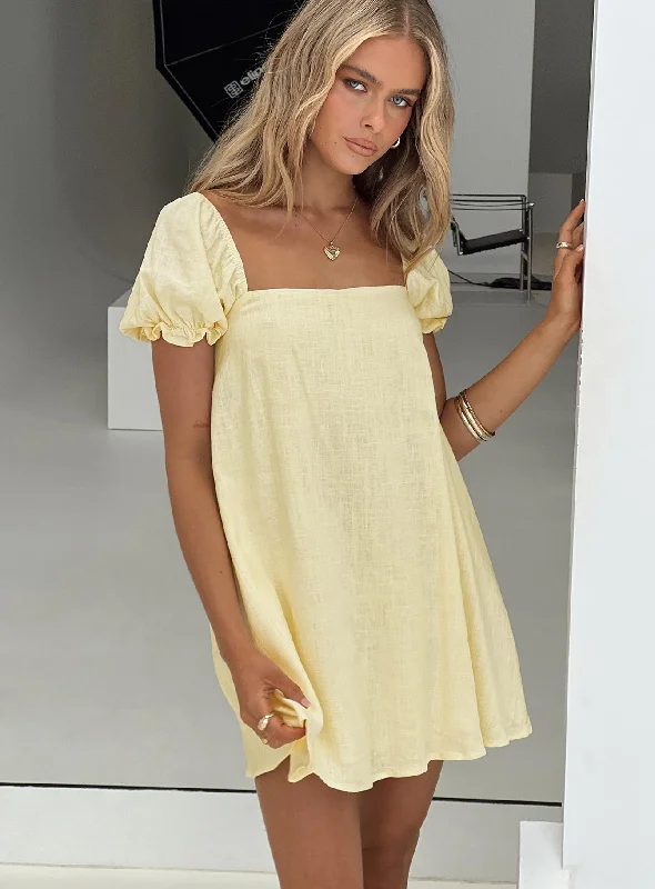 Mini dresses with wrap - around stylesBeyond Linen Blend Mini Dress Yellow
