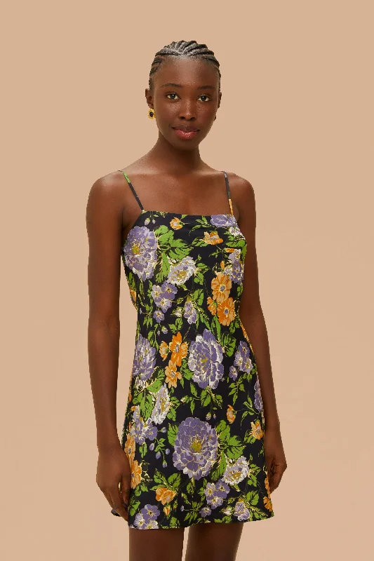 Capri Floral Black Sleveless Mini Dress