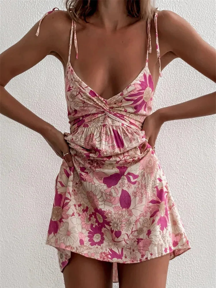 Leather mini dresses for a edgy styleFloral Boho Pink Flower Print Bohemian Beach Style Ruffled Backless Mini Dress Leather mini dresses for a edgy styleFloral Boho Pink Flower Print Bohemian Beach Style Ruffled Backless Mini Dress