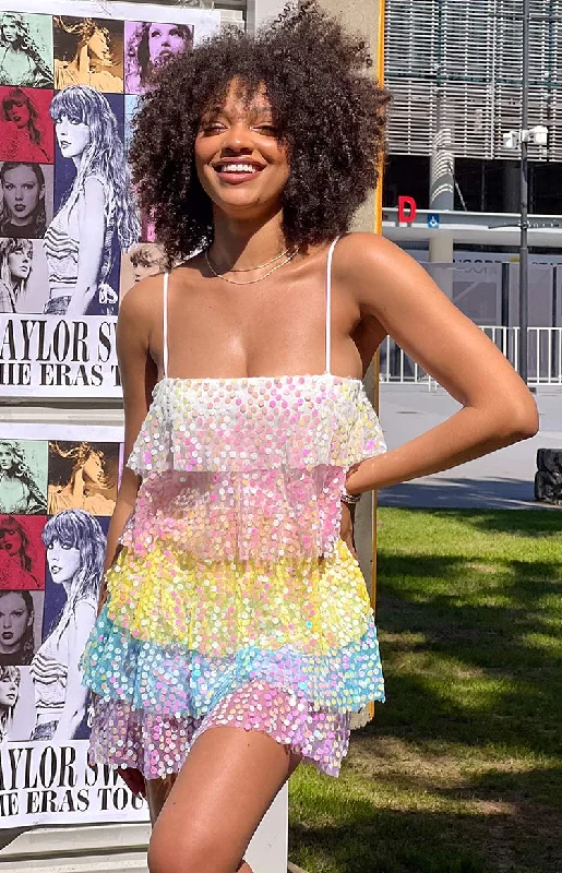 Mini dresses with cut - out details for a trendy lookDarcy Rainbow Sparkle Mini Dress