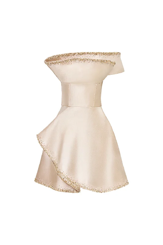 Mini dresses with off - the - shoulder stylesFlare A-line Asymmetric Sleeved Taffeta Mini Dress Mini dresses with off - the - shoulder stylesFlare A-line Asymmetric Sleeved Taffeta Mini Dress