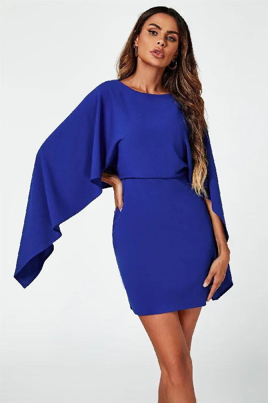 Mini dresses with polka dot patternsFS Collection Back Detail Mini Dress With Cape In Blue
