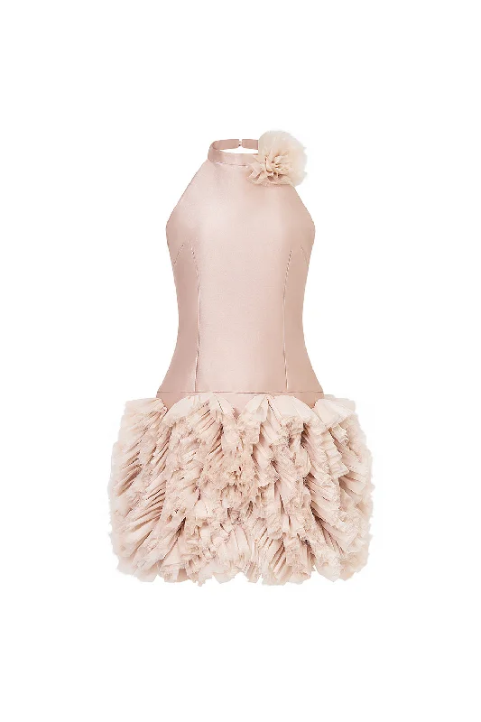 Mini dresses with V - necklines for a flattering shapeGalactic Halter Ruffled Taffeta Mini Dress Mini dresses with V - necklines for a flattering shapeGalactic Halter Ruffled Taffeta Mini Dress