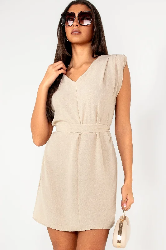Mini dresses with pom - pom trims for a playful feelGeraldine Stone V Neck Belted Dress Mini dresses with pom - pom trims for a playful feelGeraldine Stone V Neck Belted Dress