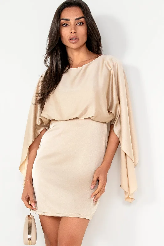 Mini dresses with bow accents for a sweet lookGigi Champagne Satin Batwing Dress