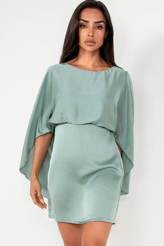 Mini dresses with one - shoulder designsGigi Duck Egg Satin Batwing Dress