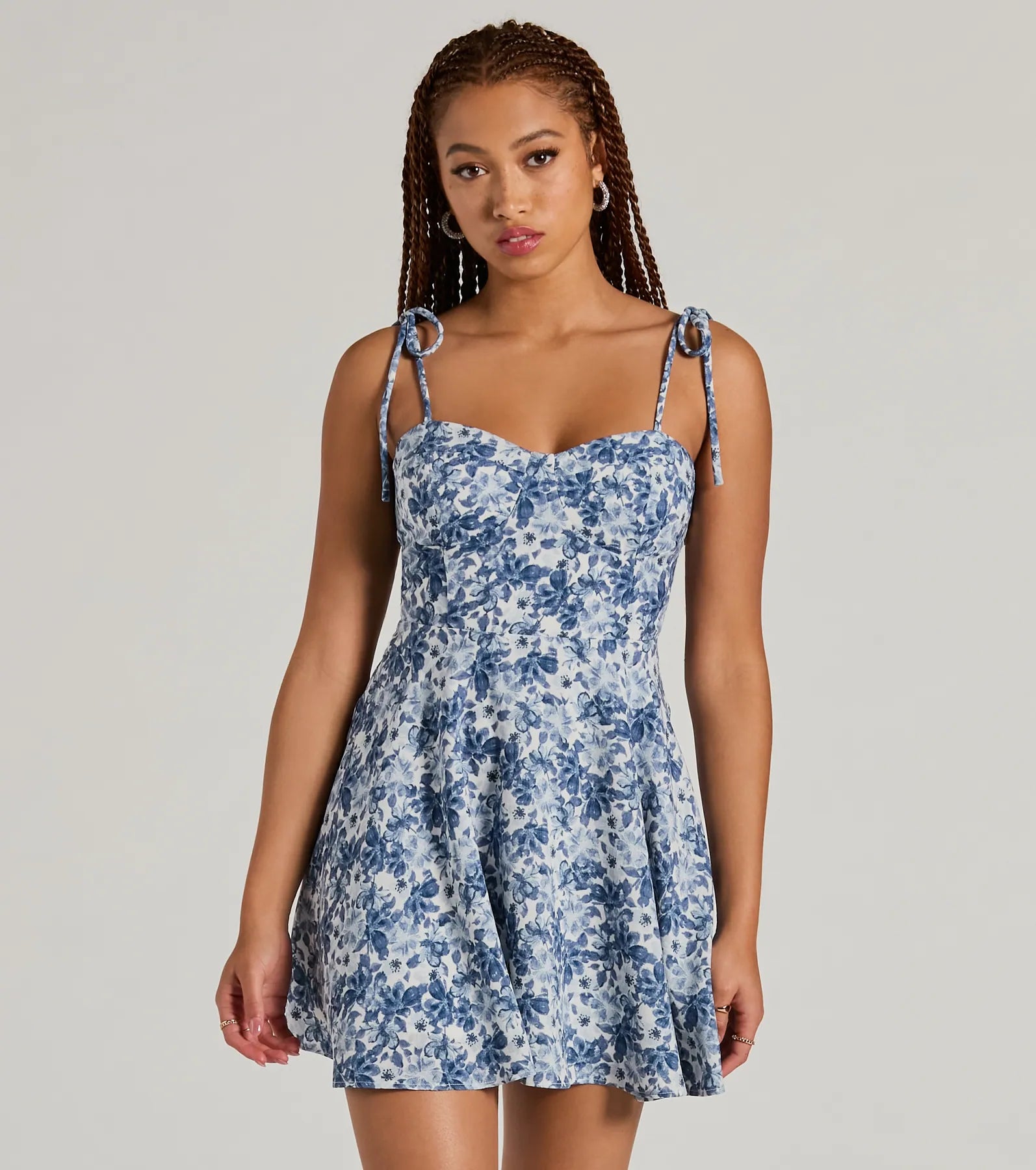 Mini dresses with patchwork designs for a unique styleGraceful Presence Sweetheart Floral Skater Dress