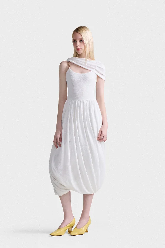 Mini dresses with asymmetric hems for a fashion - forward lookHera Drape Midi Dress