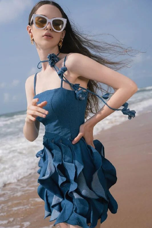 Mini dresses with ruched bodices for a feminine touchHollie A-line Camisole Denim Mini Dress